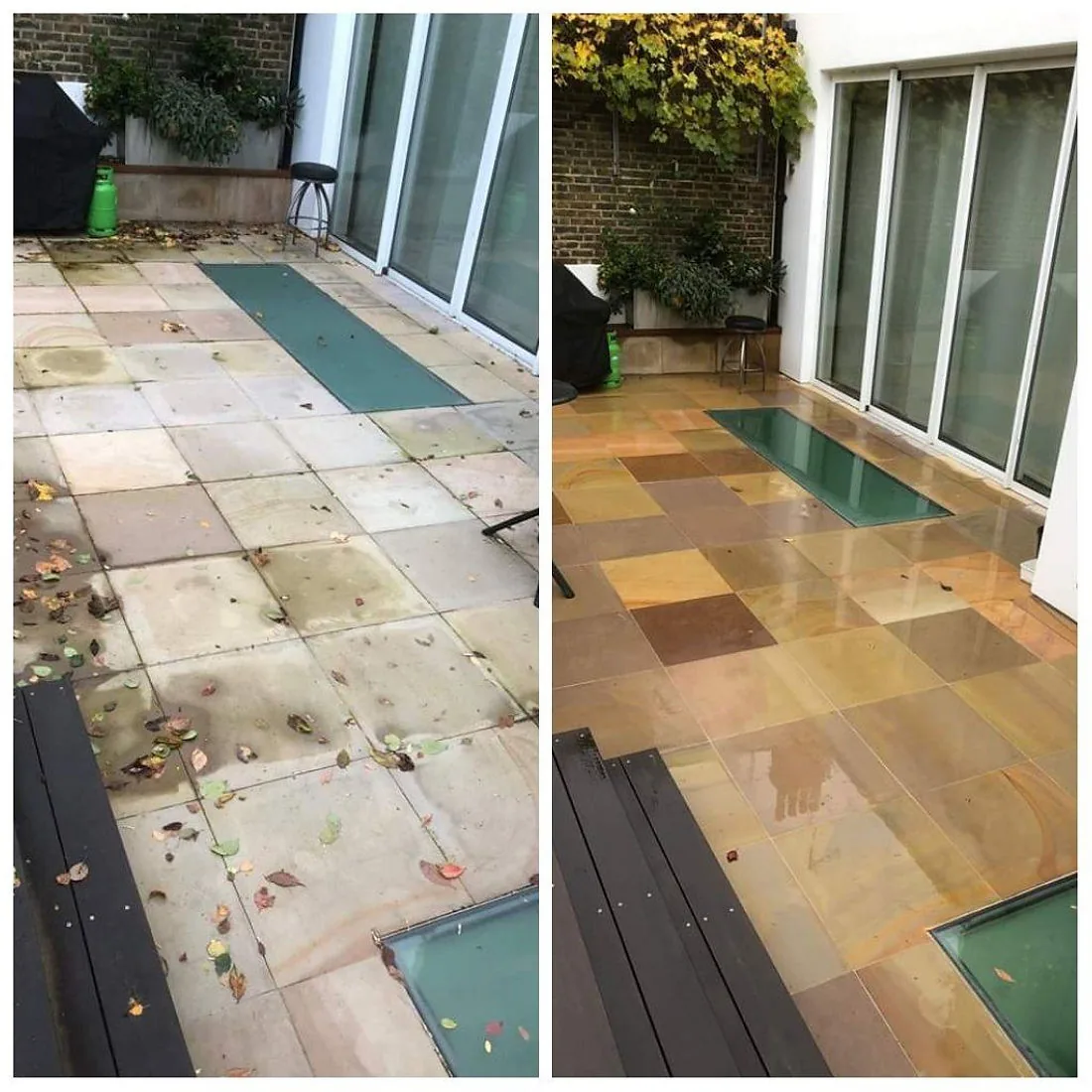 Before and after patio pressure washing